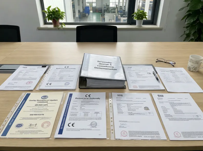 Complete certification document package ready for buyer review including ISO, CE, and SGS documentation