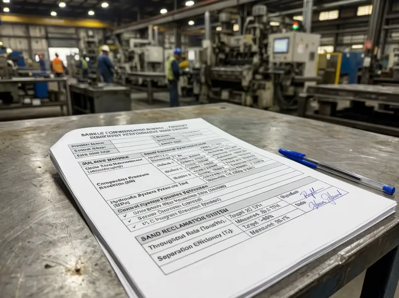 Sample commissioning report showing actual measured performance data including cycle times and pressure readings
