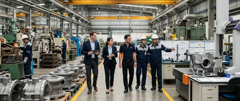 Factory audit walkthrough of production lines and quality control stations