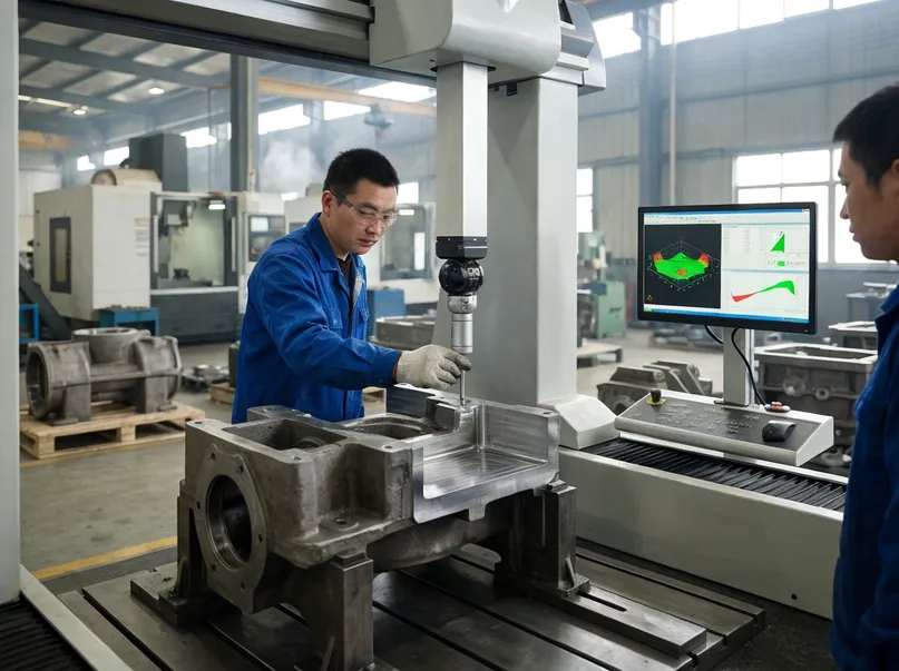 In-process dimensional inspection with coordinate measuring equipment verifying critical machined surfaces