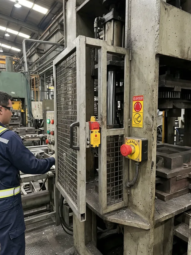 Industrial foundry equipment designed with OSHA safety compliance including guard interlocks and emergency stops