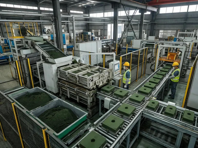 Automated flaskless molding line running at consistent throughput with minimal operator intervention