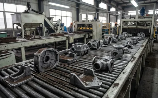 Ductile iron and gray iron castings produced via automated clay sand flaskless molding