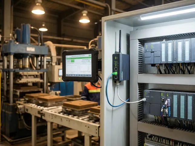 Remote diagnostics VPN module connected to PLC system for real-time monitoring of automated flaskless molding line