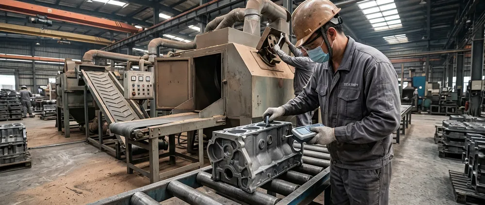 Surface quality inspection and parameter optimization on a clay sand blasting line — portable profilometer measurement and blast wheel adjustment