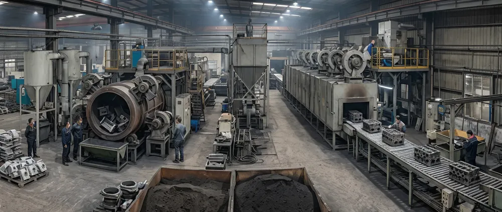 Tumble blast vs continuous blast system specification overview — TZFoundry clay sand blasting line configurations