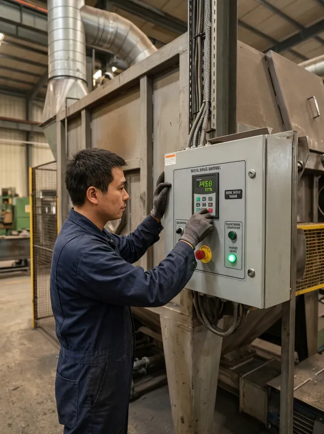 Blast wheel speed adjustment via VFD control panel on TZFoundry blasting system