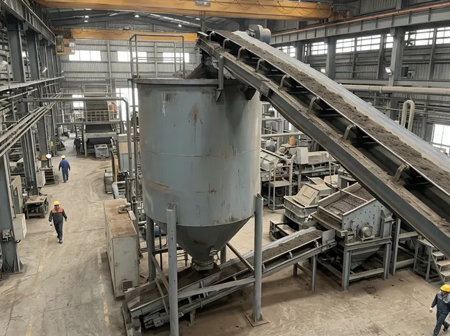Used sand buffer storage bin installed between shakeout and reclamation system, providing 60–90 minutes of operational buffer for continuous casting line operation