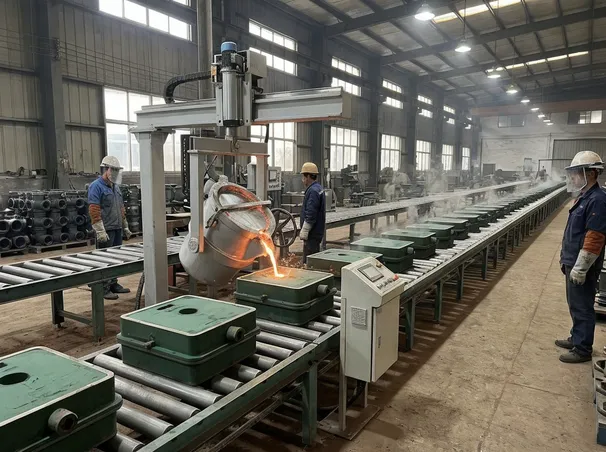 Clay sand casting line upgrade path — extending cooling conveyor and adding automated pouring to an existing small-scale molding system