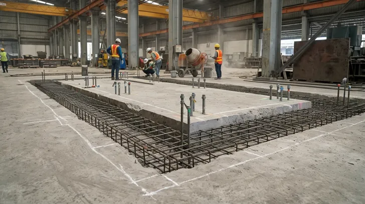 Foundation load distribution drawing for clay sand casting line installation showing anchor bolt locations and reinforced pad layout