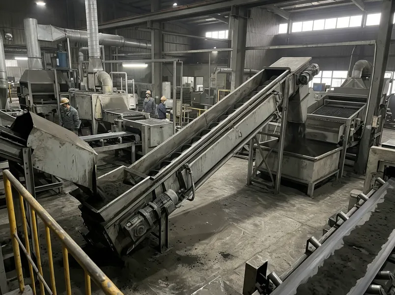 Used sand handling system with cooling screw conveyor between shakeout and reclamation stages in a clay sand casting line