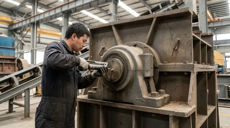 Bearing lubrication service via zerk fittings on clay sand jaw crusher — routine 10-minute maintenance