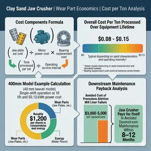 Cost per ton analysis visualization for clay sand jaw crusher wear part economics