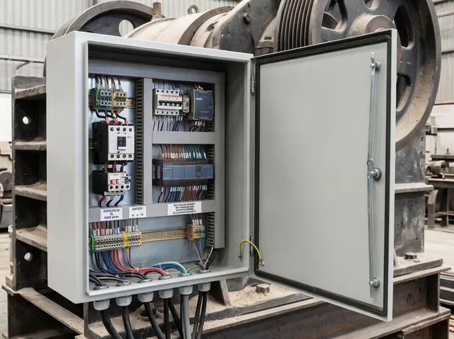 Electrical panel with PLC control integration for clay sand jaw crusher — DOL starter and 24VDC signal outputs
