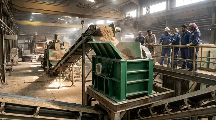 Successful Middle Eastern foundry retrofit — old 400mm jaw crusher replaced with new unit in under 8 hours
