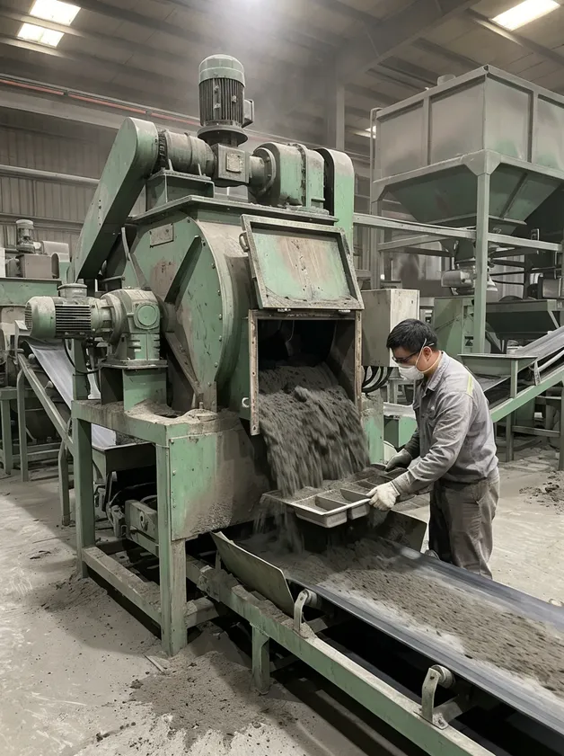 Paddle mixer unit showing clay distribution testing across discharge stream