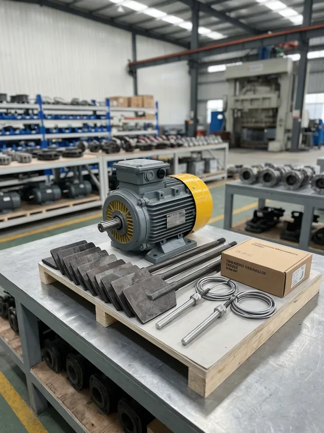 TZFoundry clay sand making line critical spare parts kit including mixer motor, paddles, moisture sensors, and PLC backup module