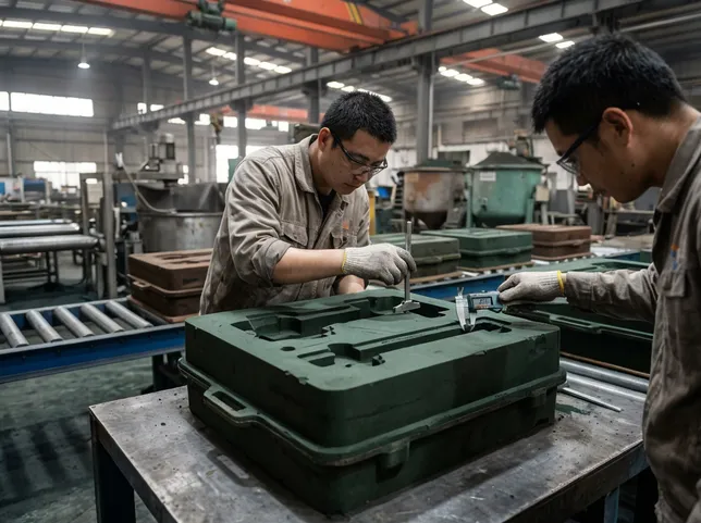 Mold dimensional inspection using caliper and depth gauge at the molding station