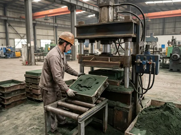 Small-batch hydraulic clay sand molding station — 50 to 100 molds per hour configuration with manual pattern changeover