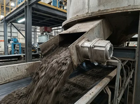 Capacitance moisture sensor installed at mixer discharge point measuring dielectric constant of clay sand stream