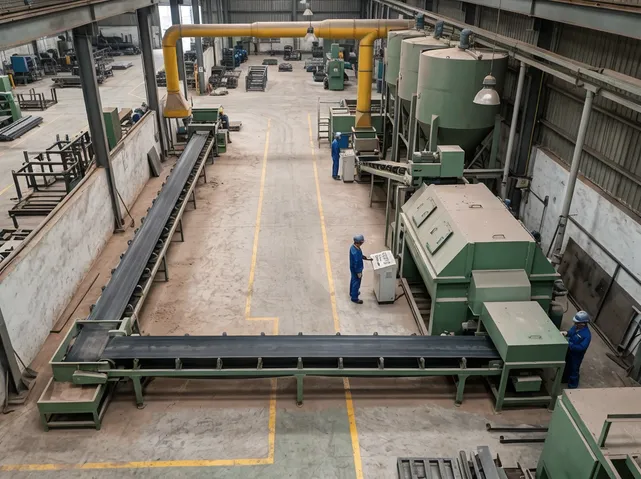 Clay sand preparation line physical layout showing floor space and conveyor configuration options