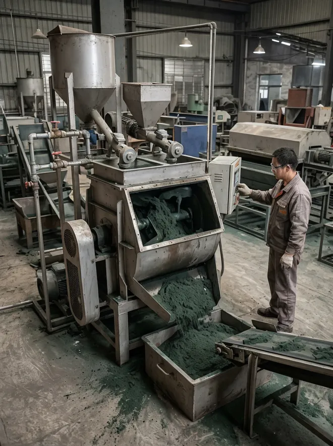 Small-scale clay sand preparation line with paddle batch mixer — 3 to 5 tons per hour configuration for foundries with intermittent molding schedules