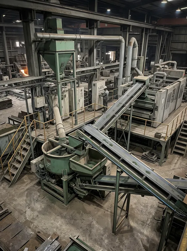 TZFoundry clay sand preparation line integrated with existing foundry molding equipment