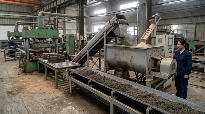 Reclaimed sand returned directly to the molding station after remixing with fresh clay binder