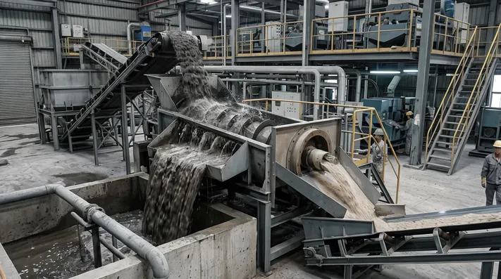 Reclaimed sand routed through a clay sand washing system to remove residual clay fines before remixing with fresh binder