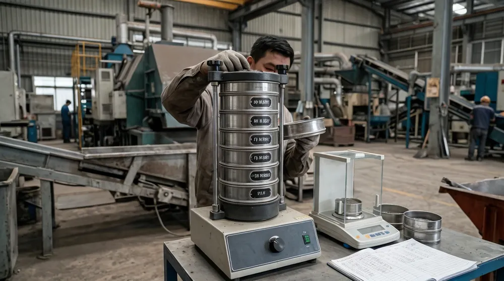 Sieve analysis equipment showing grain size distribution testing for reclaimed clay sand quality verification