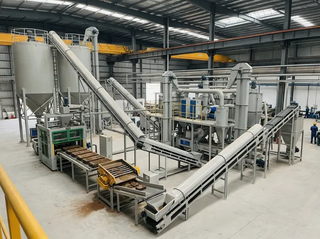 Greenfield clay sand regeneration loop layout showing continuous molding-reclamation-regeneration-storage cycle with minimized conveyor distances