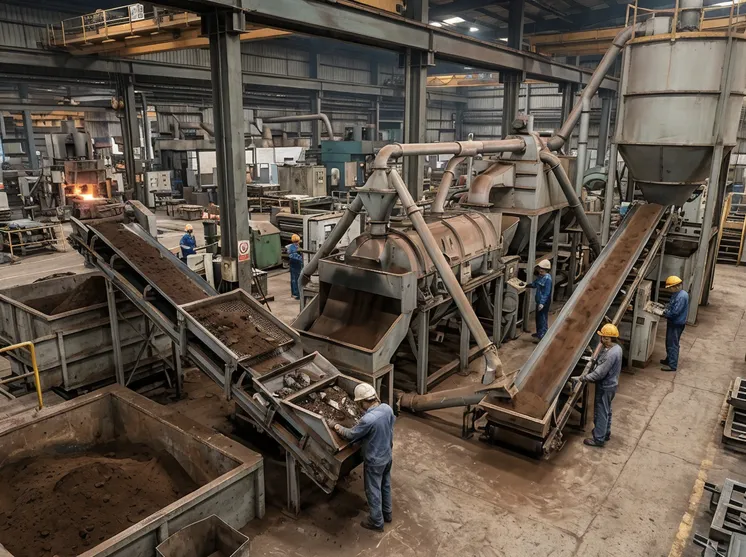 Mid-volume batch production foundry using clay sand regeneration system — 20 to 50 tons per day operation with 2 to 3 shift configuration