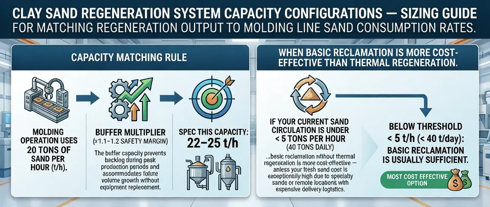 Clay sand regeneration system capacity configurations — sizing guide for matching regeneration output to molding line sand consumption rates