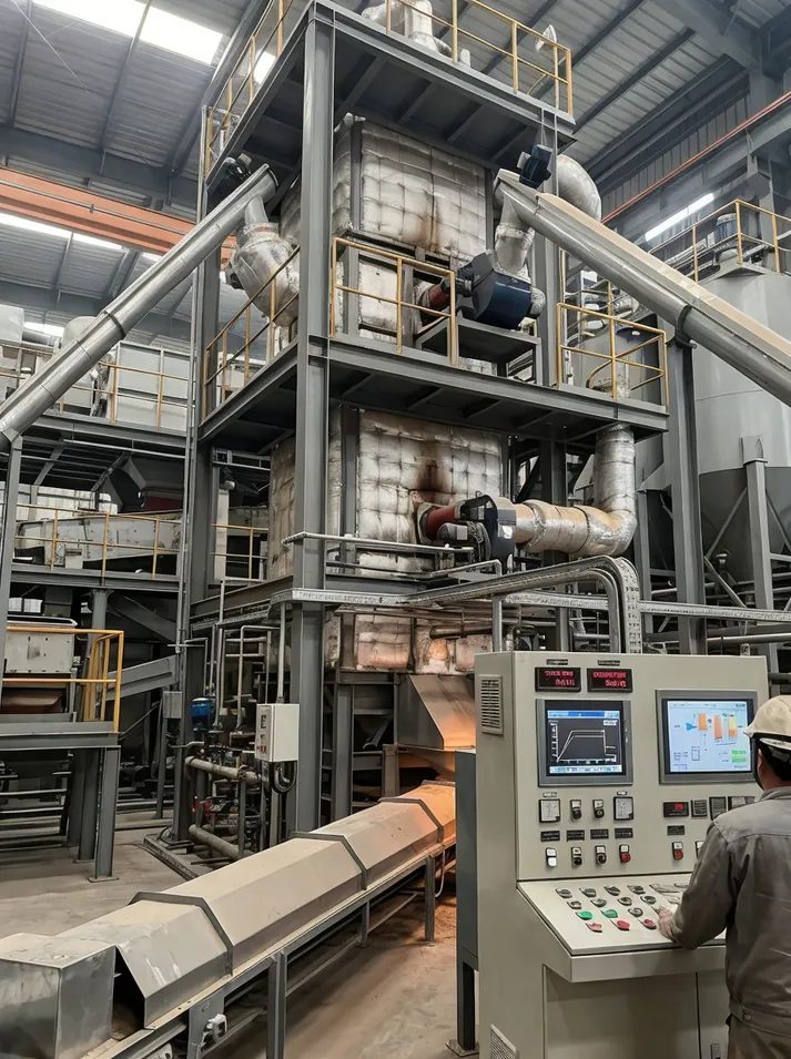 Thermal treatment furnace configuration for clay sand regeneration — temperature and residence time adjustment controls