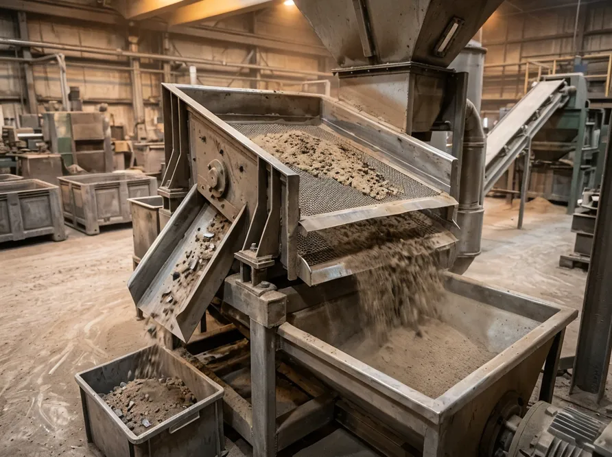 Clay sand vibrating screen for foundry sand processing — removes oversized contaminants and undersized fines
