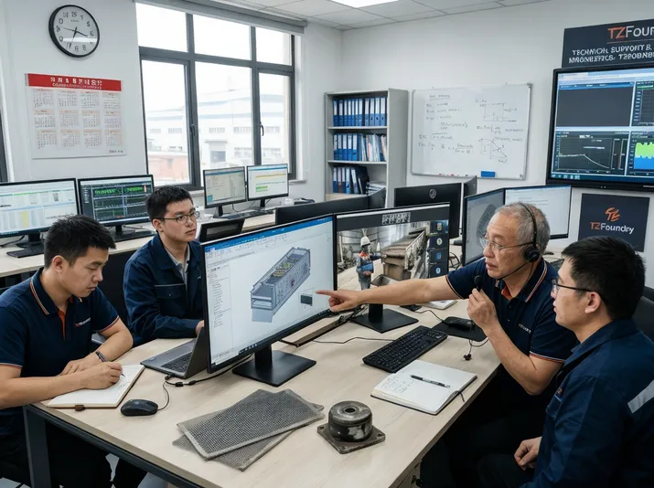 TZFoundry engineering team providing remote troubleshooting support for clay sand vibrating screen via video call