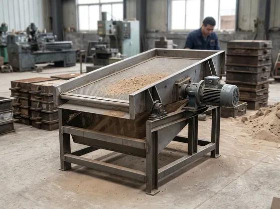 Compact 2.2 kW clay sand vibrating screen for small-batch foundry operations — 50 to 100 molds per hour