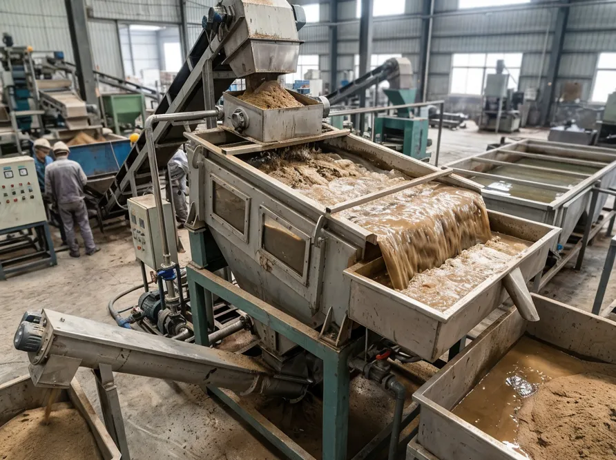 Clay sand washing line system — water separation unit removing clay fines from reclaimed foundry sand