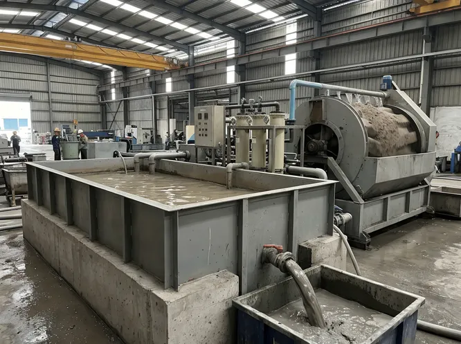 Closed-loop water recycling system on a clay sand washing line — zero discharge configuration with settling tank and filtration unit