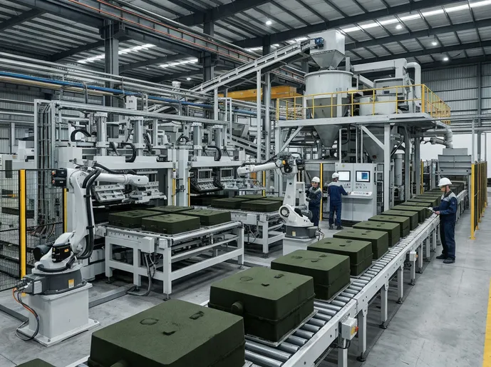 Fully automated flaskless clay sand processing line with parallel molding stations producing 200+ molds per hour