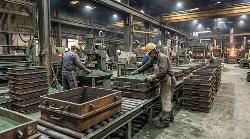 Traditional clay sand molding line with reusable metal flasks for lower-volume foundry operations