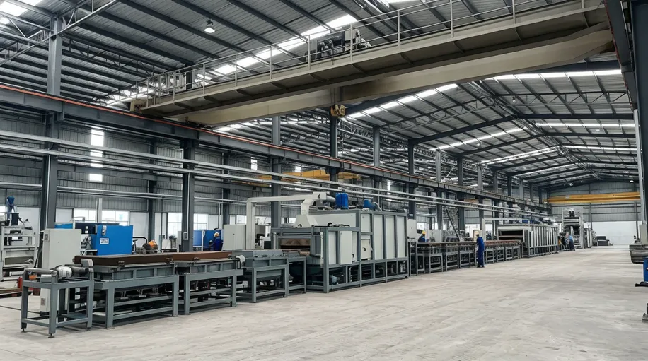 Horizontal flaskless line installed in a facility with 4.5-meter ceiling height showing overhead crane clearance