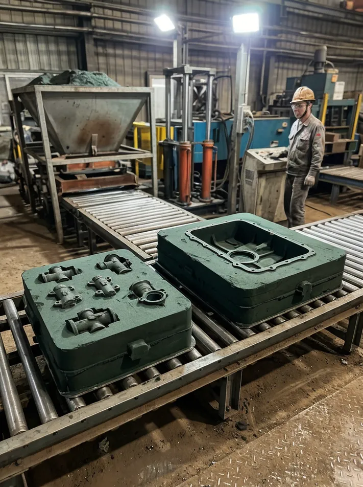 Horizontal flaskless mold size range comparison — standard 400–800mm and extended 1000×800mm configurations