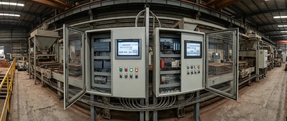 PLC control panel options for horizontal flaskless clay sand processing line — Siemens S7-1200 and Mitsubishi FX5U with multi-language HMI