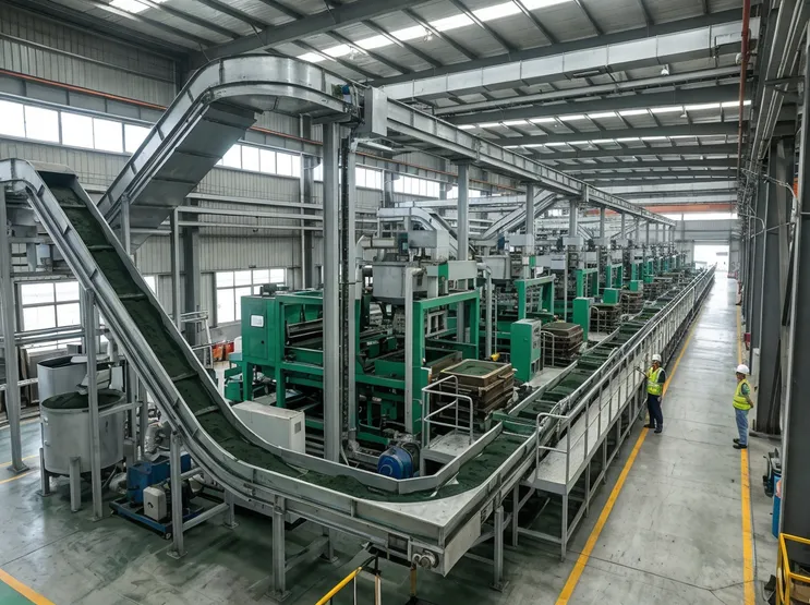 Fully automated high-volume clay sand processing line with enclosed conveyors, parallel molding stations, and closed-loop reclamation — 200+ molds per hour