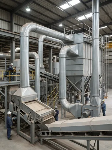 Industrial dust collection and ventilation system integrated with clay sand reclamation line