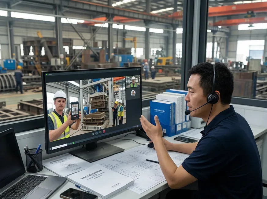 TZFoundry commissioning engineer providing remote video support during vertical flaskless line installation