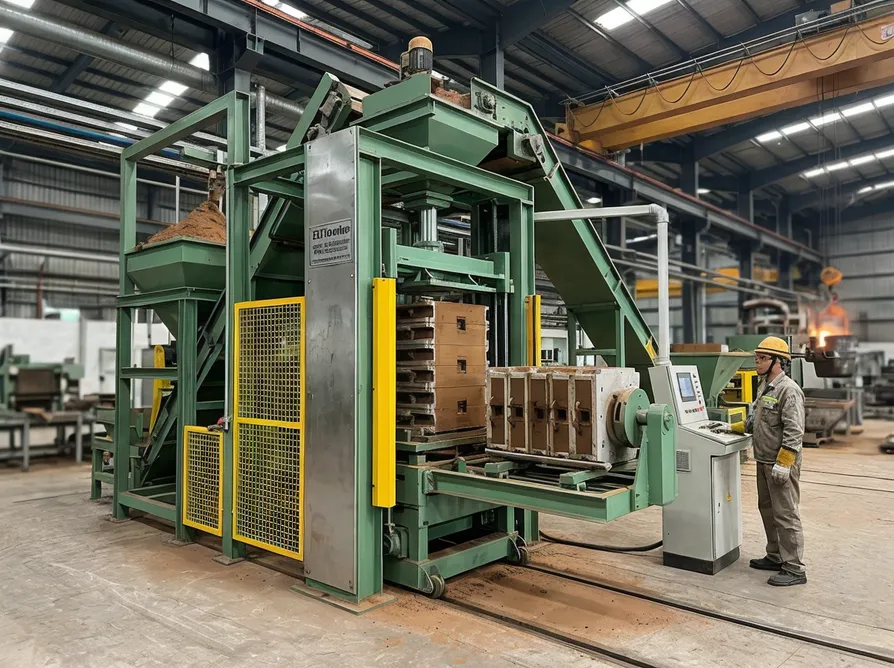 TZFoundry vertical flaskless clay sand processing line — compact vertical configuration for high-throughput foundry operations