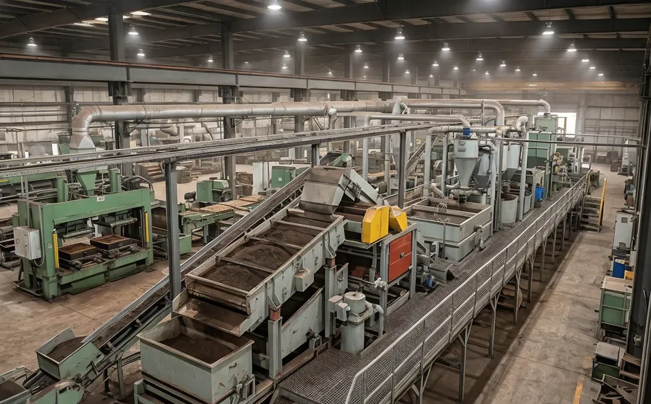 Clay sand processing line with molding, sand reclamation, and washing systems