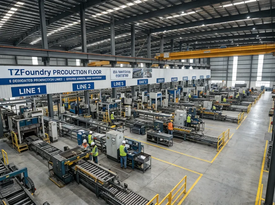 TZFoundry production floor with 8 dedicated production lines and 500,000 annual unit capacity